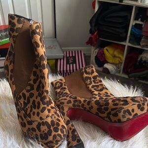 Leopard Print Ankle Boots with Red Soles